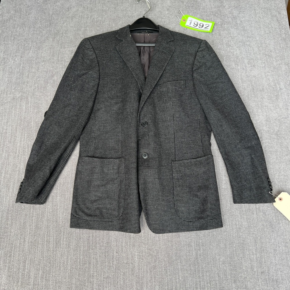 Z Zegna Blazer Jacket Mens 40S Black Houndstooth Elbow Patches Formal Career